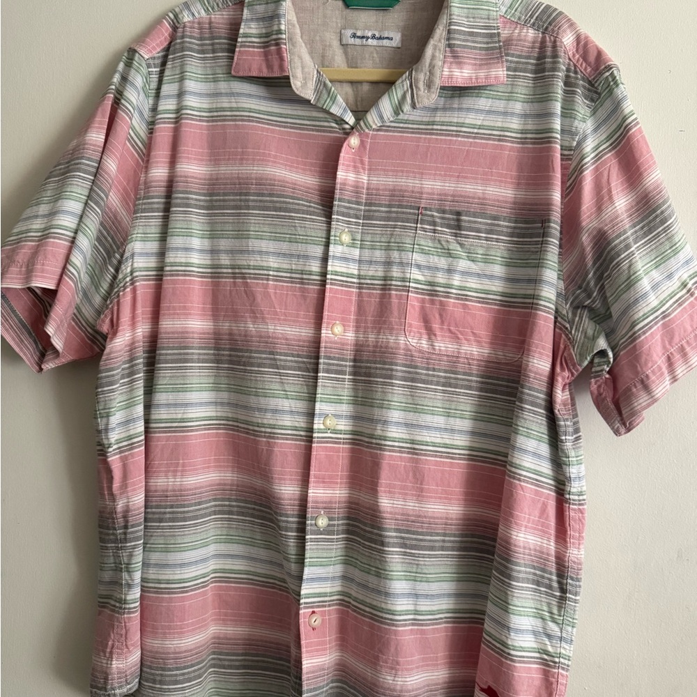 Tommy‎ Bahama Pink and Gray Casual Button Down Shirt